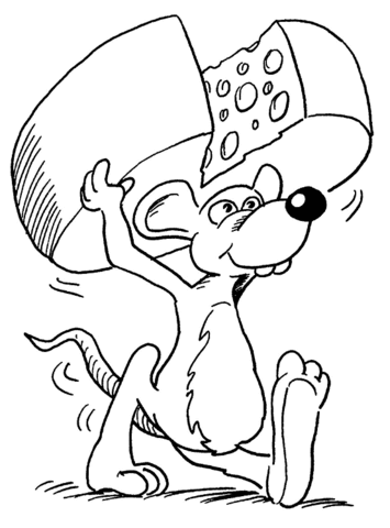 Mouse Holds A Cheese Coloring Page